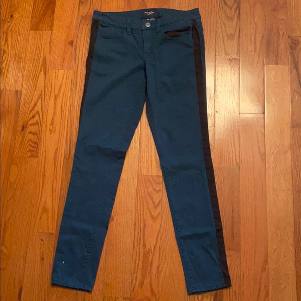 Teal striped jeans